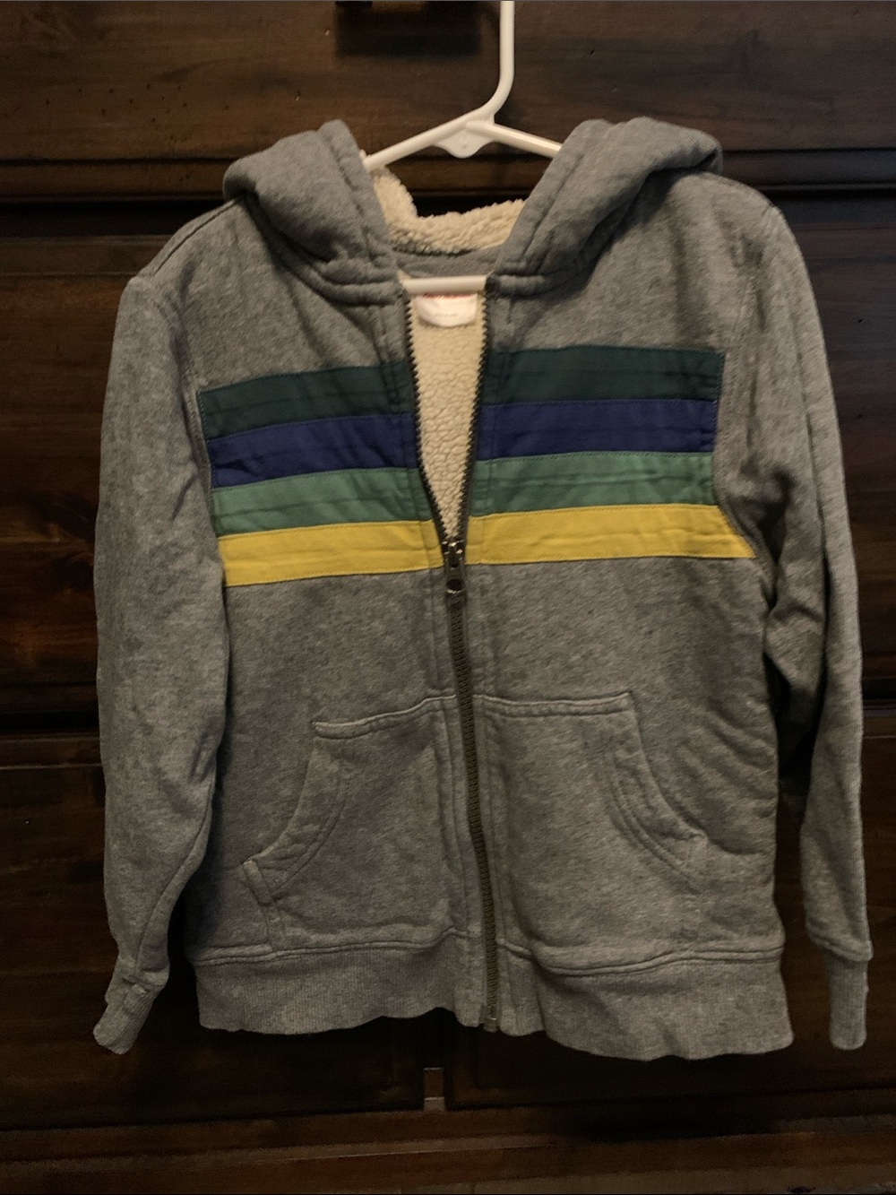 Hanna Andersson Sherpa Lined Hoodie Size 5 Retro Stripe Accents